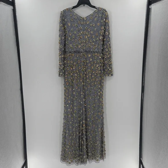 Mac Duggal 5437 Silver Embellished Long Sleeve High Neck Gown - Platinum Gold 10